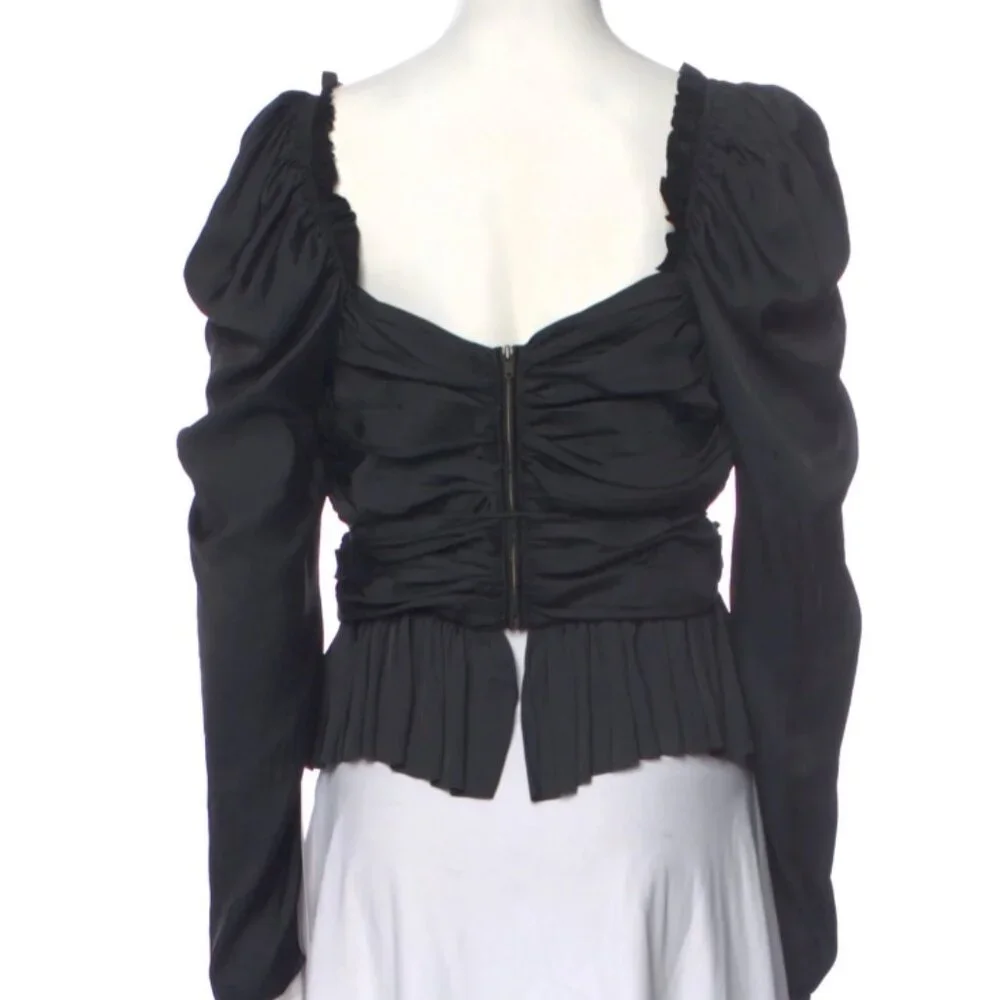 NWOT Ulla Johnson Mirelle Black Ruched Peplum Noir Blouse M $395